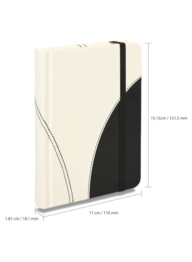 FIS® Hard Cover Notebook, Italian PU Materials, A6 Size, 240 Pages, Plain No Ruling, Round Corners with Elastic Band Closure, 70gsm Italian Ivory Paper, 1 Piece, White with Black Color-FSNBA6PL1504 - Image 4